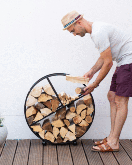Etagère à bois de cheminée – Ronde – Acier noir